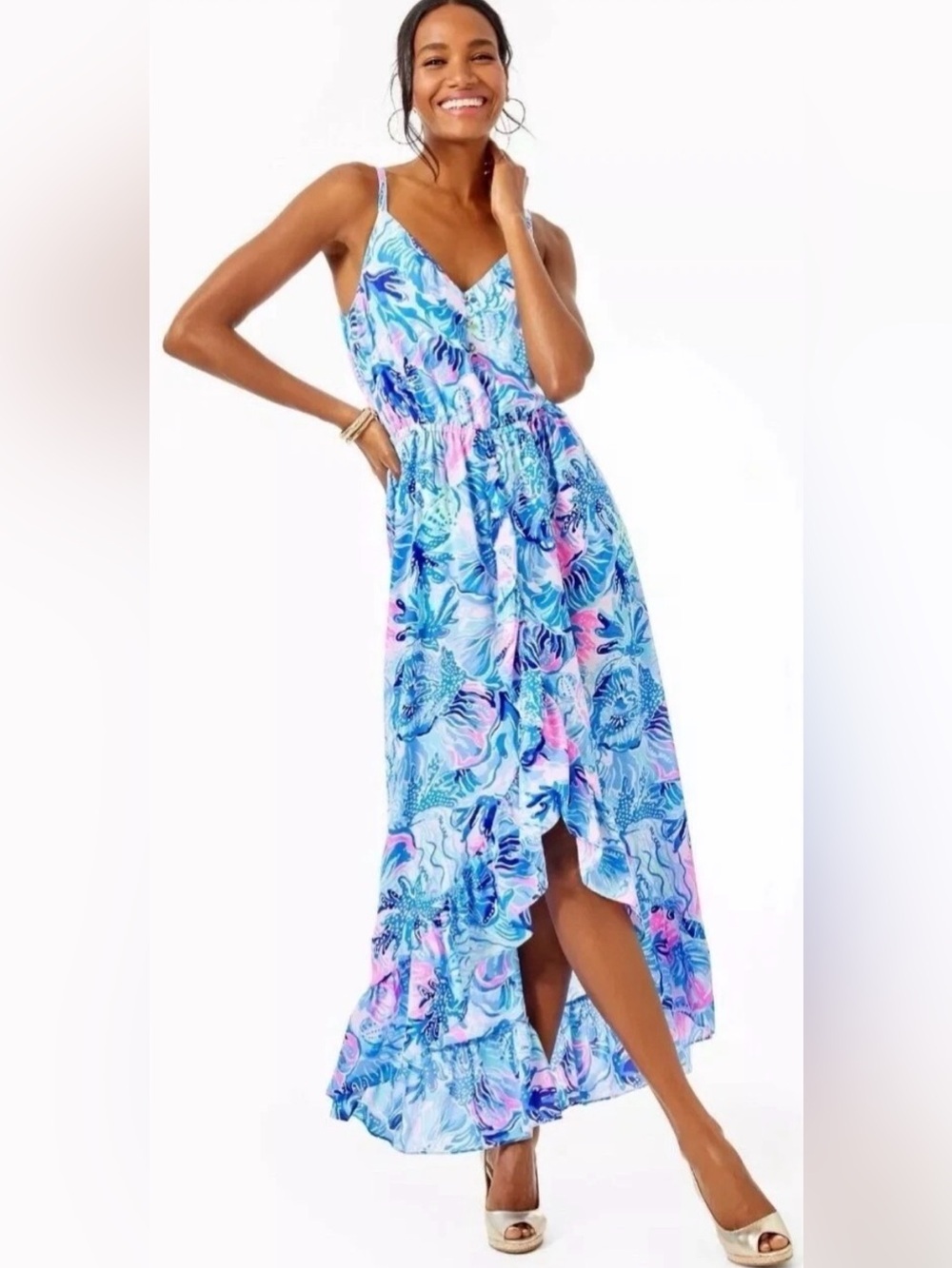 Lilly Pulitzer Mareena Maxi Dress – Saltwater Blue Shade Seekers Size Small NWOT